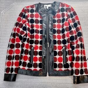 Vintage Lana Lee Red Black Polka Dot Textured Career Jacket 8 Y2K